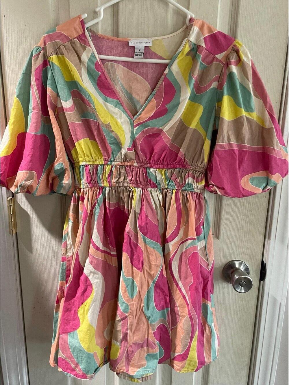 Sincerely Jules Colorful Cotton Mini Dress – Size Small – NWOT